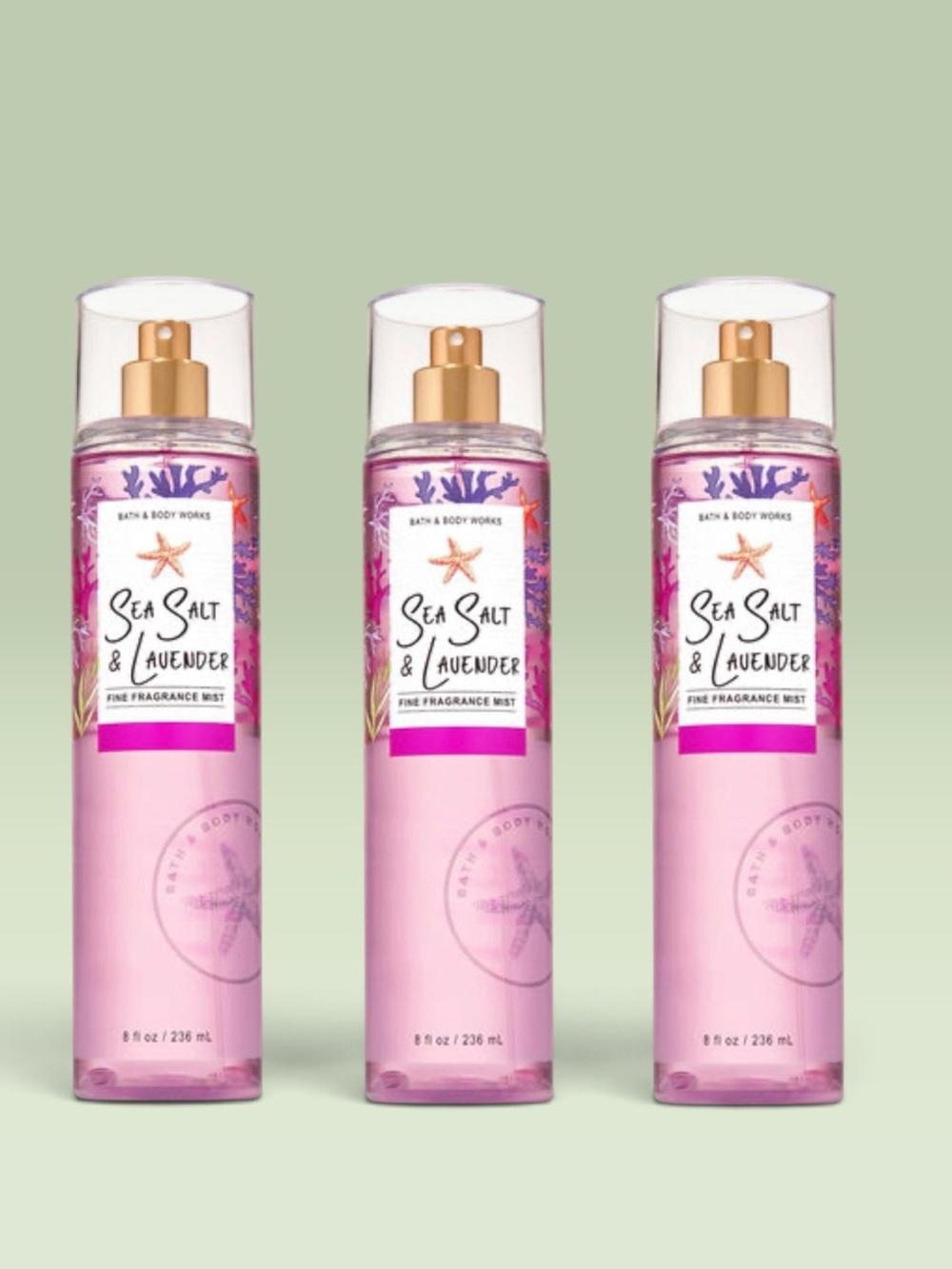 Bath and Body Works SEA SALT & LAVENDER Fine Fragrance Mist ~ 8 fl.oz.(Lot of 3)